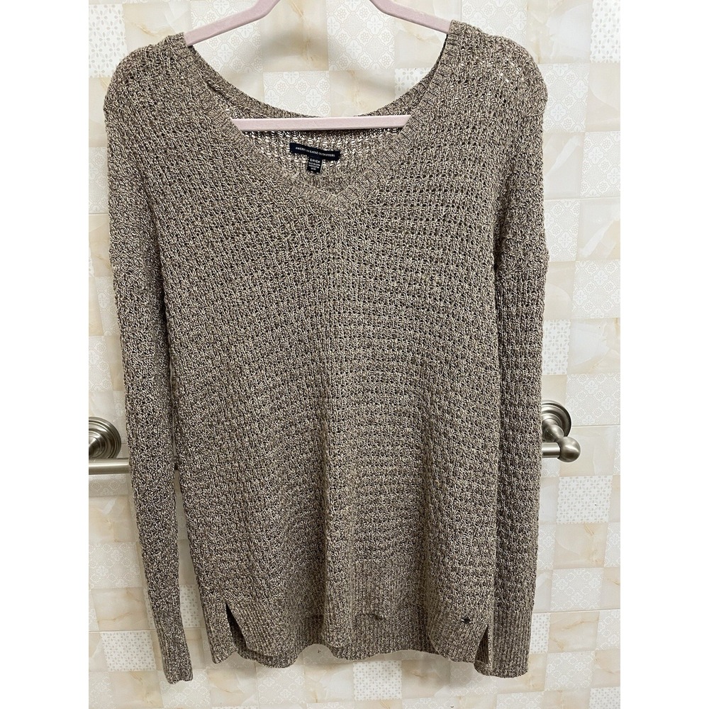 American Eagle Women's V-Neck Knit Sweater Size S Brown Oversized Soft NWT